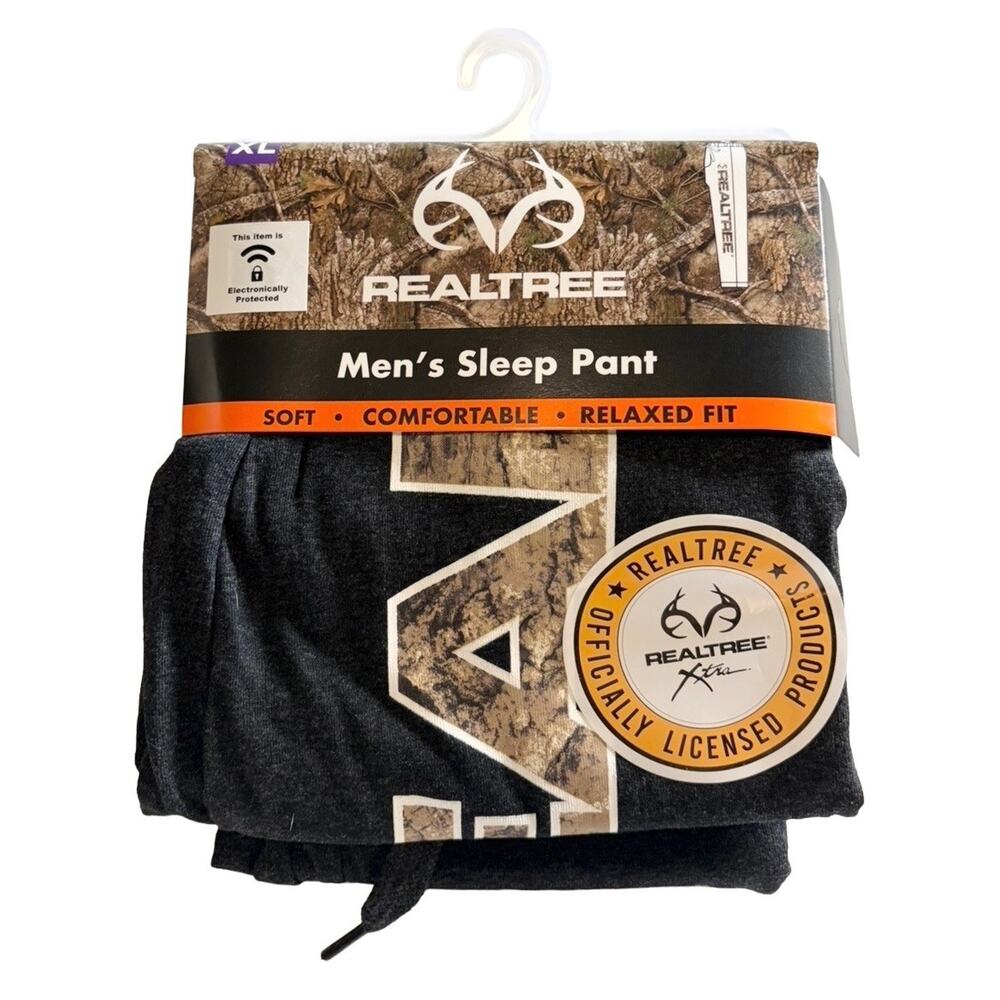 Realtree Men’s Sleep Pants XL Gray Camo Lounge Pajama Bottoms NWT Relaxed Fit